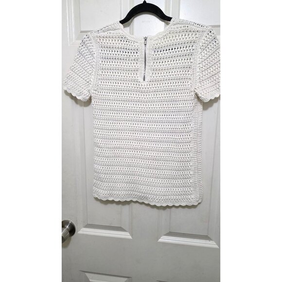 Banana Republic White Crochet Short Sleeve Top Scalloped Edges Back Zipper Women - Picture 3 of 6